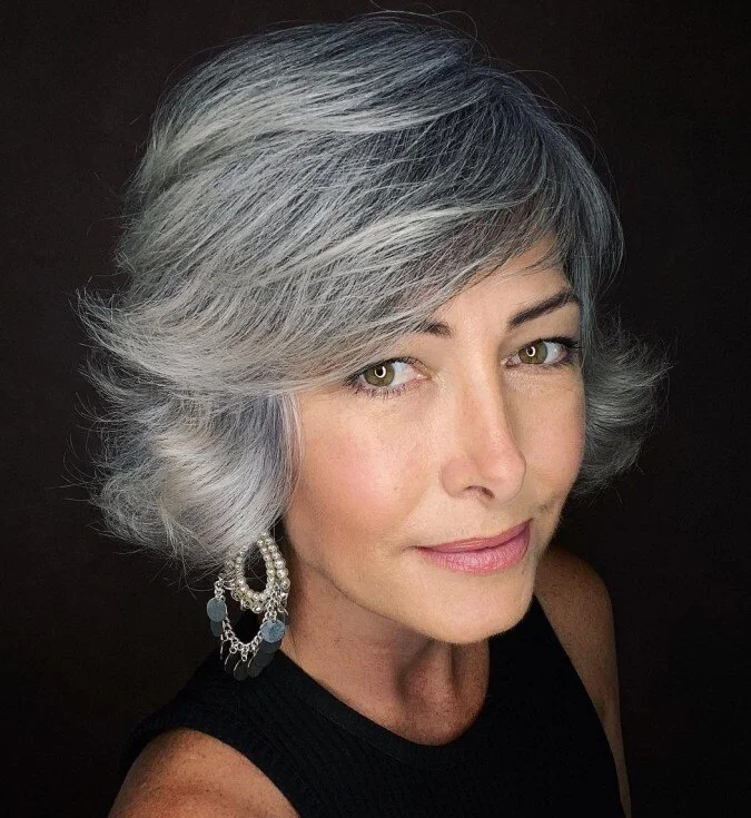 Chin-Length Bob With Gray and Ash Tones Chin-Length Bob With Gray and Ash Tones — Gray Blending Highlights