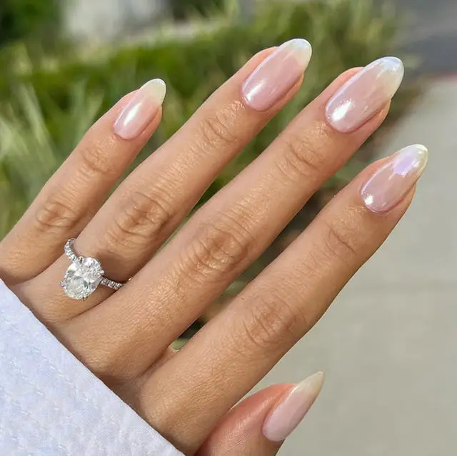 Medium Oval Milky Pink Pearlescent Finish Medium Oval Milky Pink Pearlescent Finish — Trendy Simple Nail Designs