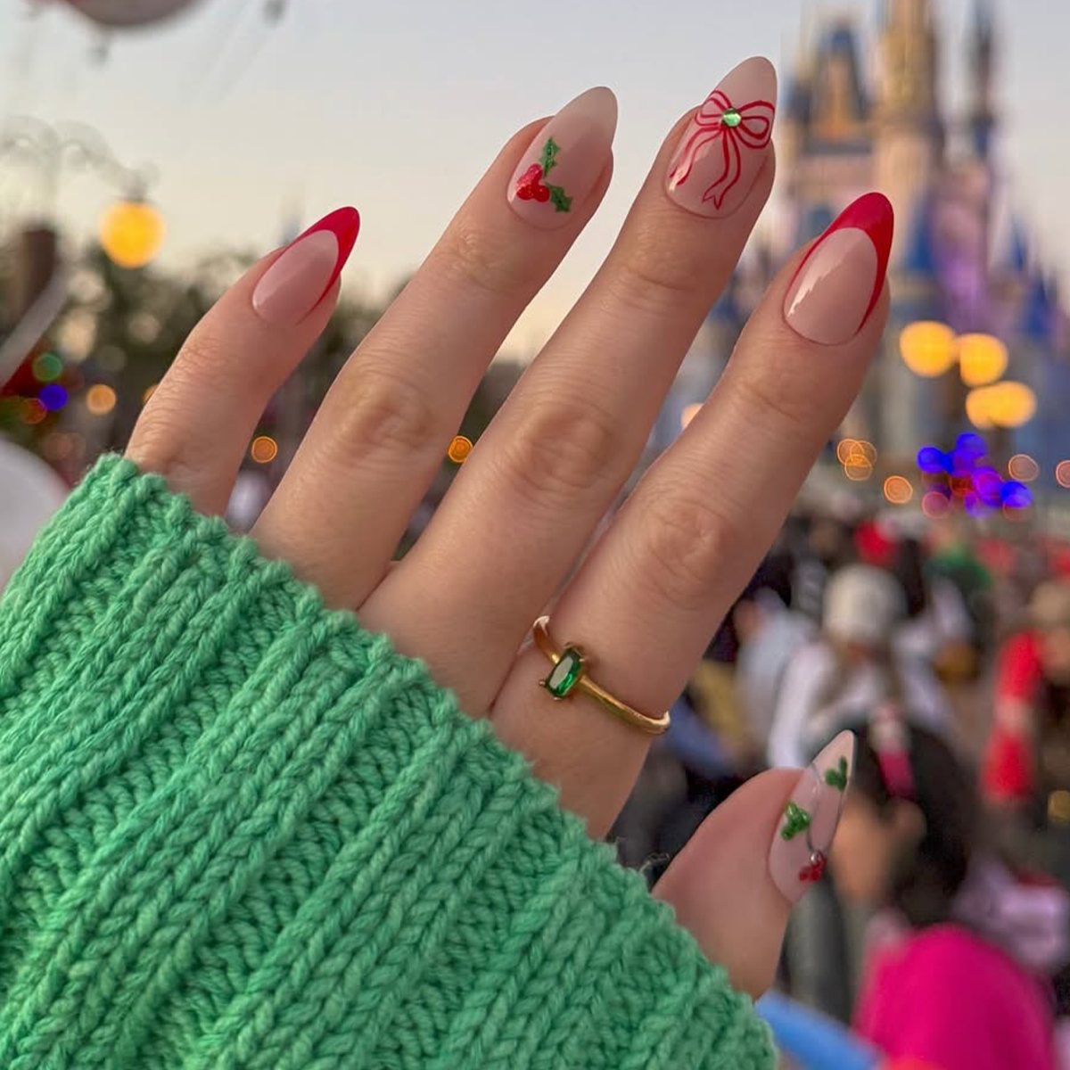 Festive Red French Tips with Holly Berry Accents Festive Red French Tips with Holly Berry Accents — Cute Winter Nails