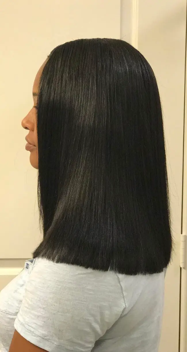 No Bangs Sleek Jet Black Blunt Lob Side View No Bangs Sleek Jet Black Blunt Lob Side View — Jet Black Hair