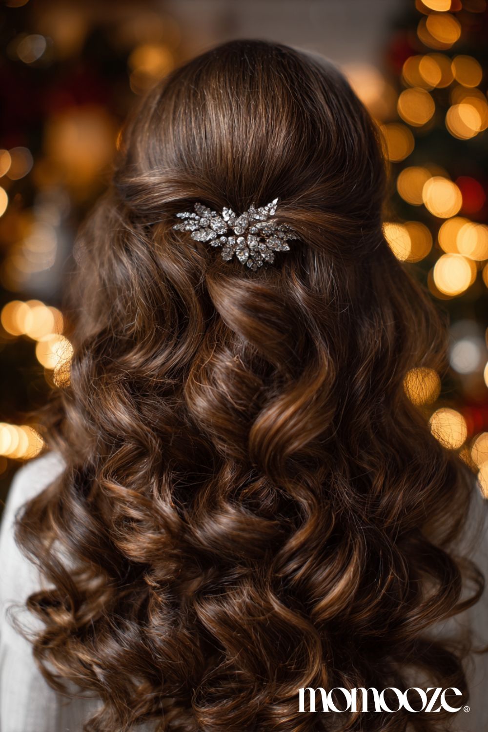 Half Up Half Down With Jeweled Accessory — Winter Party Hairstyles