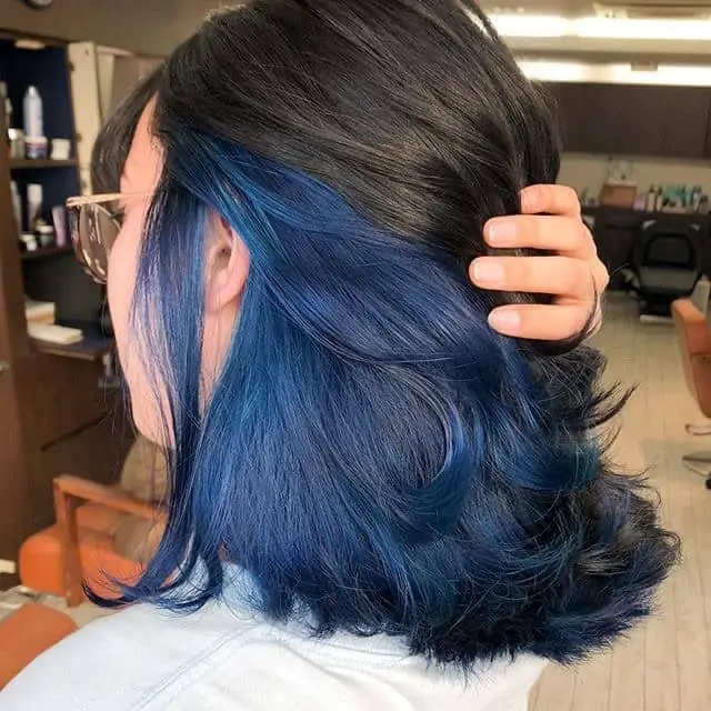 Collarbone Lob Blue Peekaboo Collarbone Lob Blue Peekaboo — Blue Black Hair