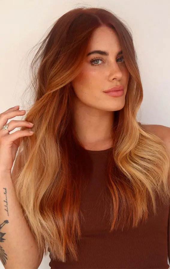Rich Auburn With Honey Blonde Balayage Rich Auburn With Honey Blonde Balayage — Winter Auburn Hair Color