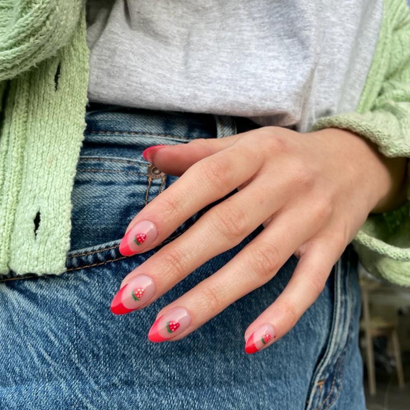 Strawberry French Almond Nails Strawberry French Almond Nails — Nail Art Ideas