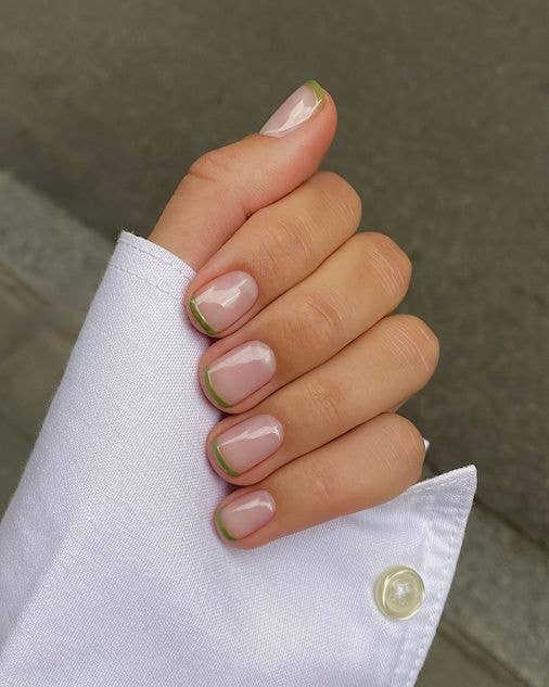 Short Oval Thin Green French Short Oval Thin Green French — French Nail Designs
