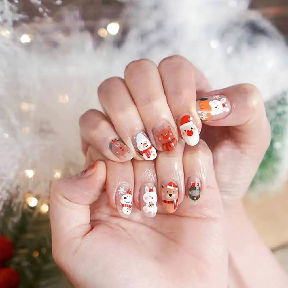 Christmas Motif Glossy Short Oval Nails Christmas Motif Glossy Short Oval Nails — Winter Oval Nails