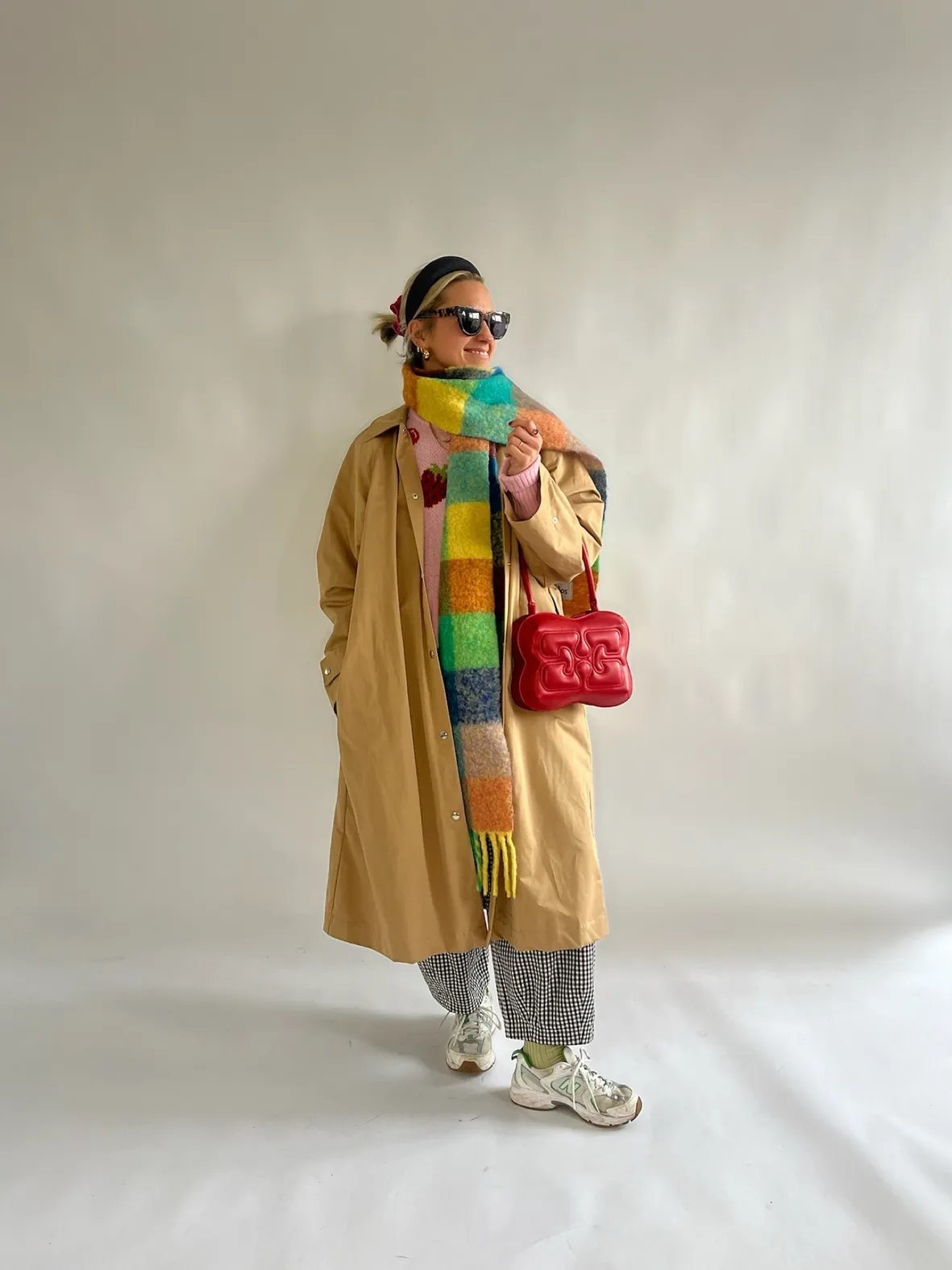 Playful Gingham and Knit Mix with a Bold Scarf — Colorful Winter Outfits