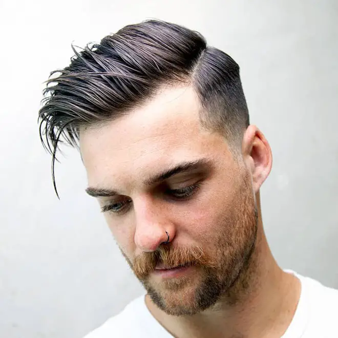 Dramatic Side Sweep With Grey Streaks Dramatic Side Sweep With Grey Streaks — Winter Hairstyles for Men