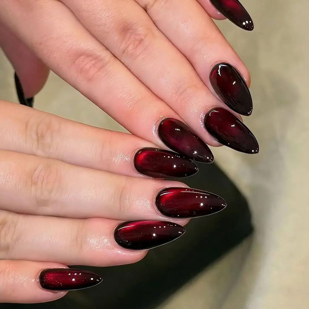 Deep Red Cat Eye Stiletto Nails — Cherry Red Nails