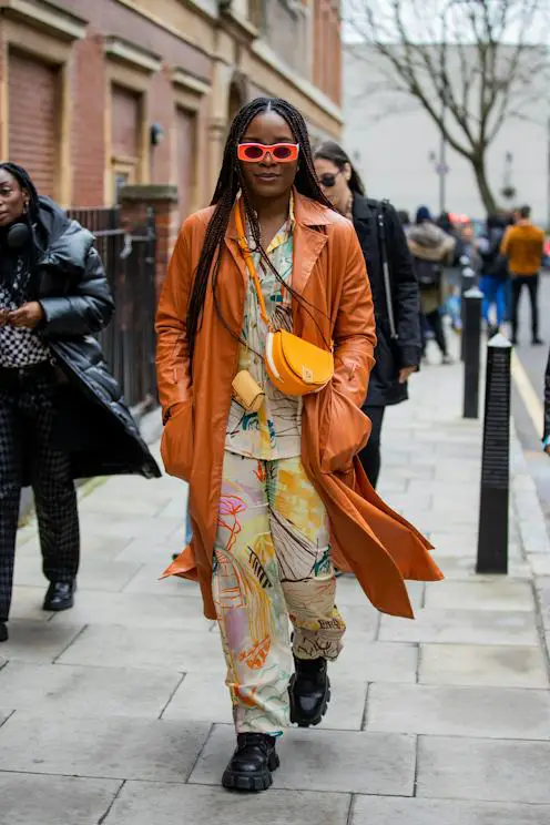 Bold Orange Trench Coat Over Pajama Set — London Winter Outfits