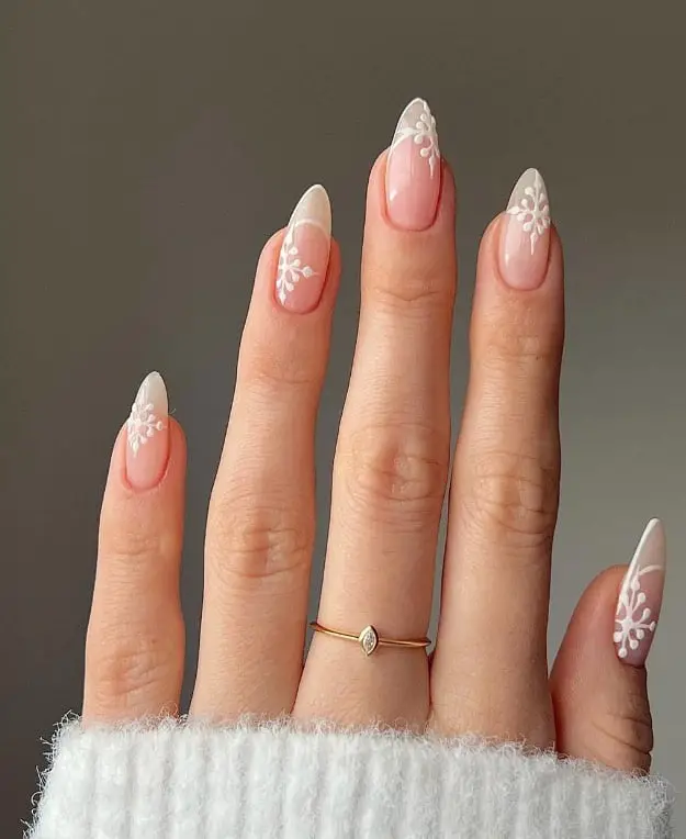 Snowflake French Tips Snowflake French Tips — Natural Winter Nails