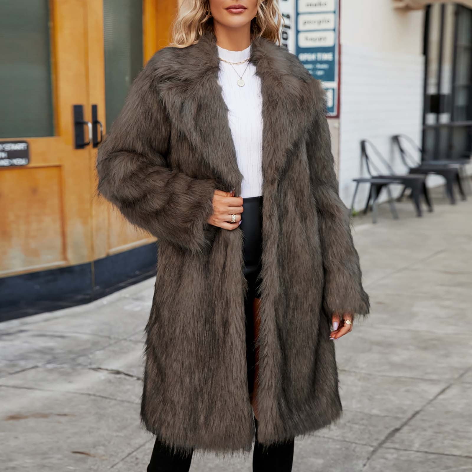 Black Boots Elegant Faux Fur Coat for Casual Outdoor Wear Winter Outfits for Women Over 40