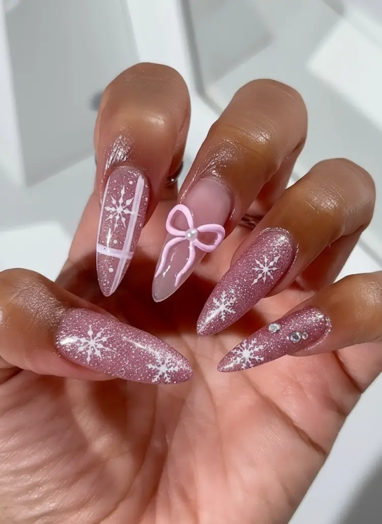 Rose Gold Glitter Bow Rose Gold Glitter Bow — Winter Nails