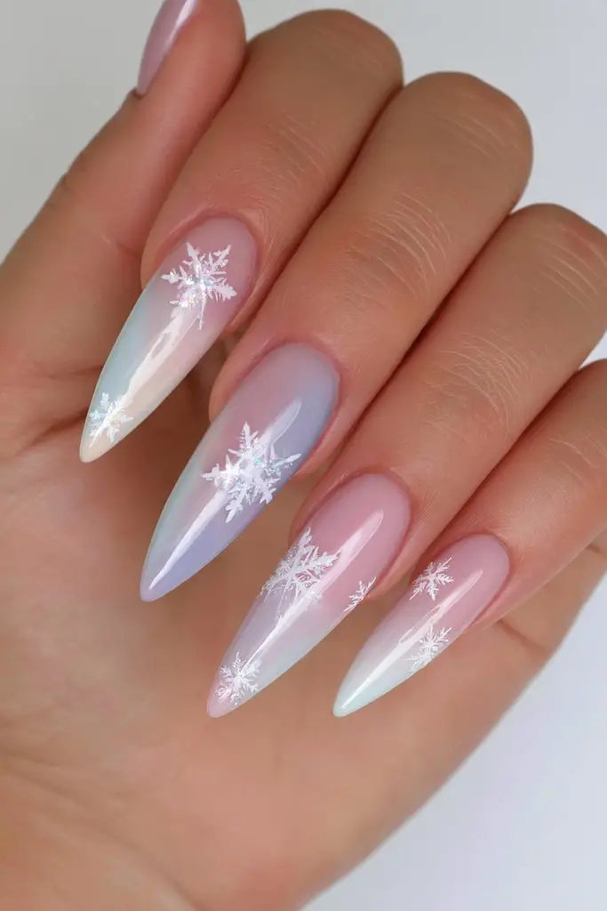 Extra Long Stiletto Pastel Gradient Snowflakes Extra Long Stiletto Pastel Gradient Snowflakes — Pastel Winter Nails