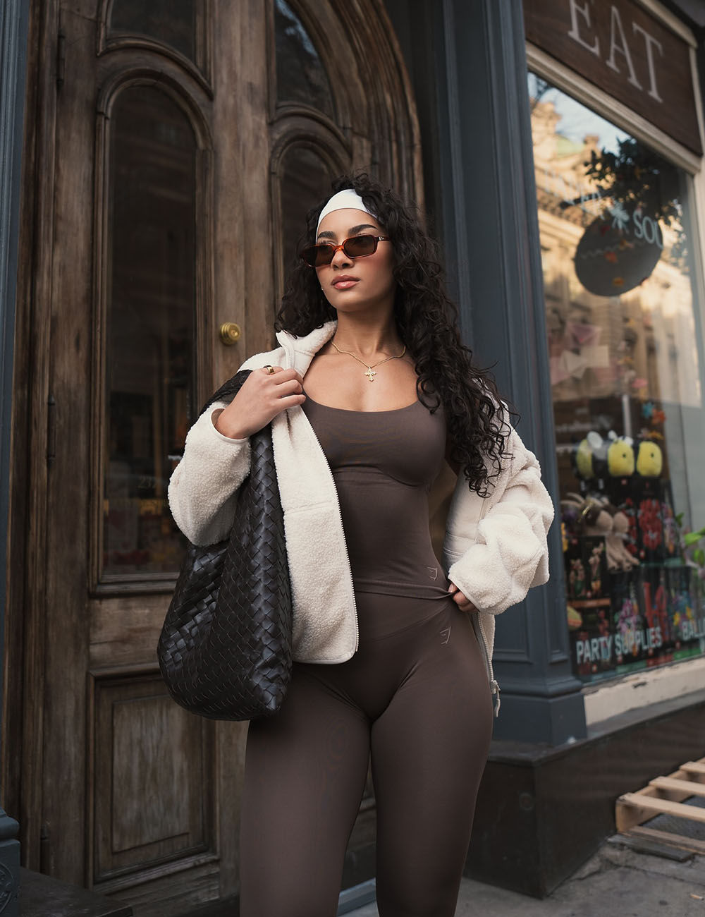 Chocolate Brown Bodysuit and Leggings with Cream Jacket — Chocolate Brown Outfits