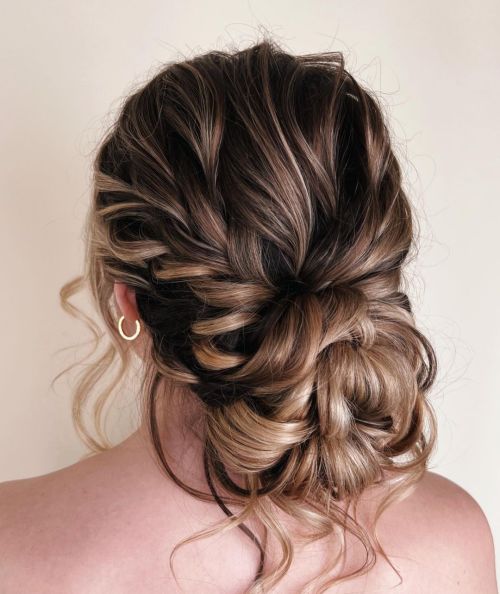 Dark Brown Textured Low Bun With Braided Elements — Winter Formal Hairstyles