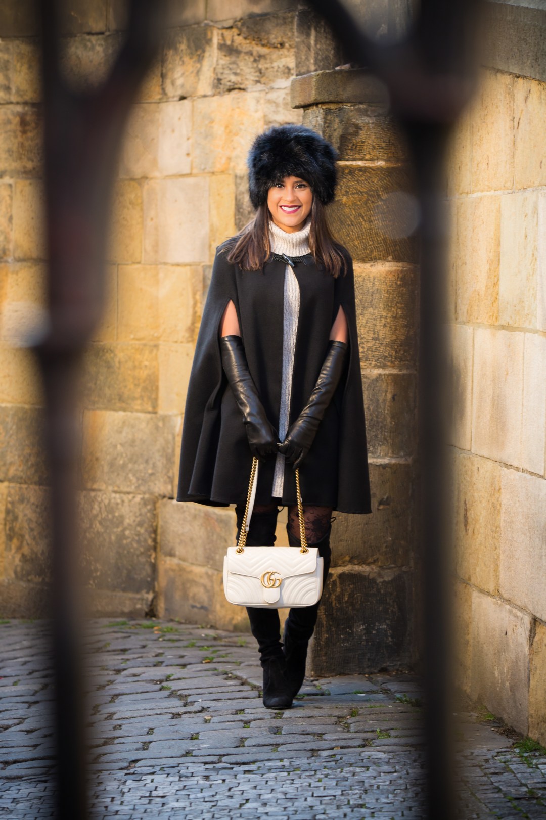Elegant Winter Style: Black Fur Hat with Wool Cape Elegant Winter Style: Black Fur Hat with Wool Cape — Fur Hat Outfits