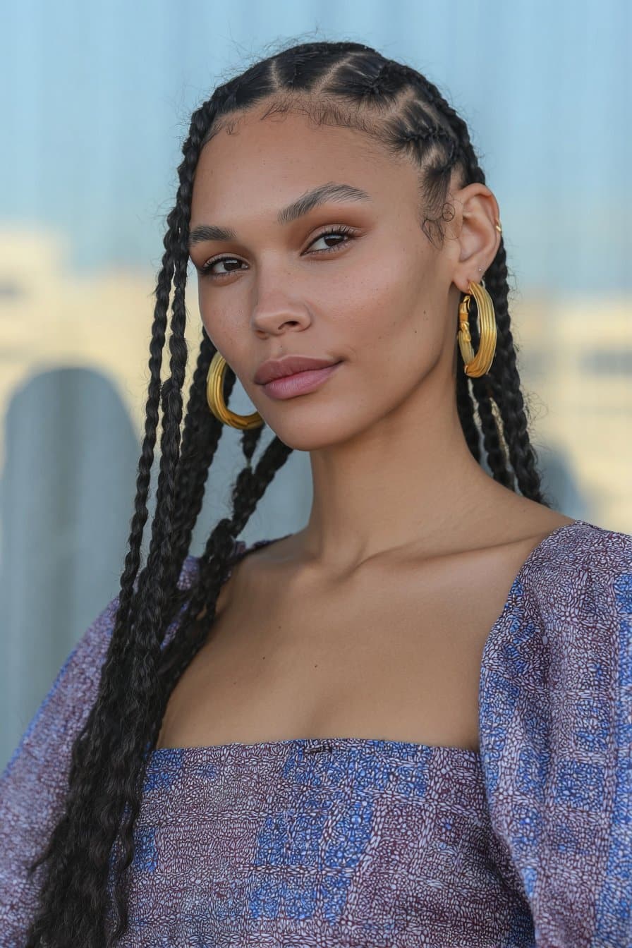 Neat Dark Brown Braids With Side Part Neat Dark Brown Braids With Side Part — Winter Knotless Braids