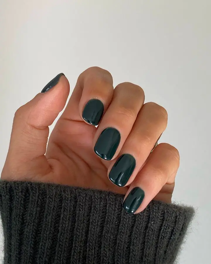 Dark Teal Glossy Short Oval Nails Dark Teal Glossy Short Oval Nails — Winter Nail Colors for Women Over 50