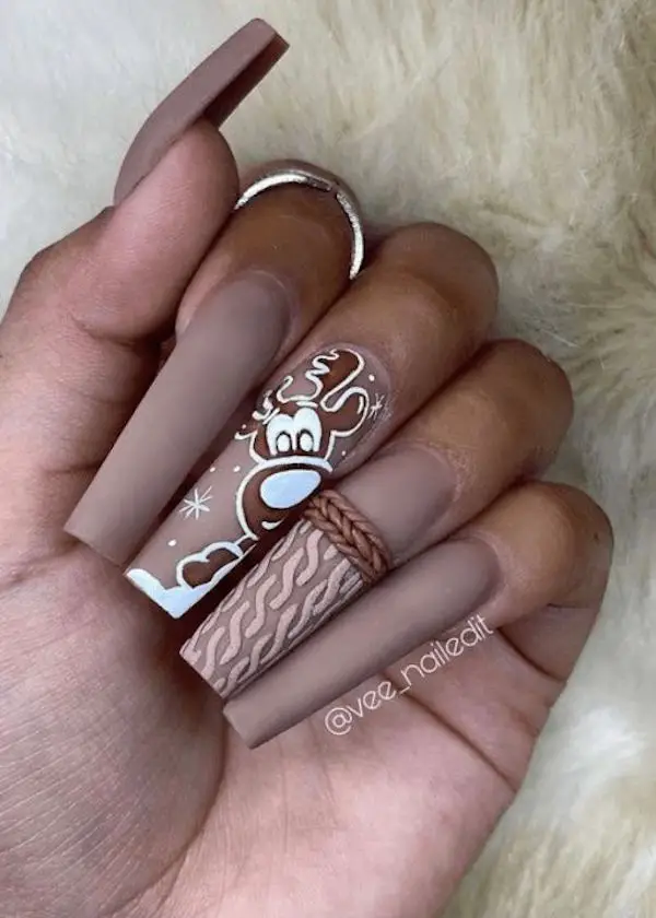 Light Blue Coffin Nails with Snowflake Art Light Blue Coffin Nails with Snowflake Art — Winter Nail Colors for Women Over 40