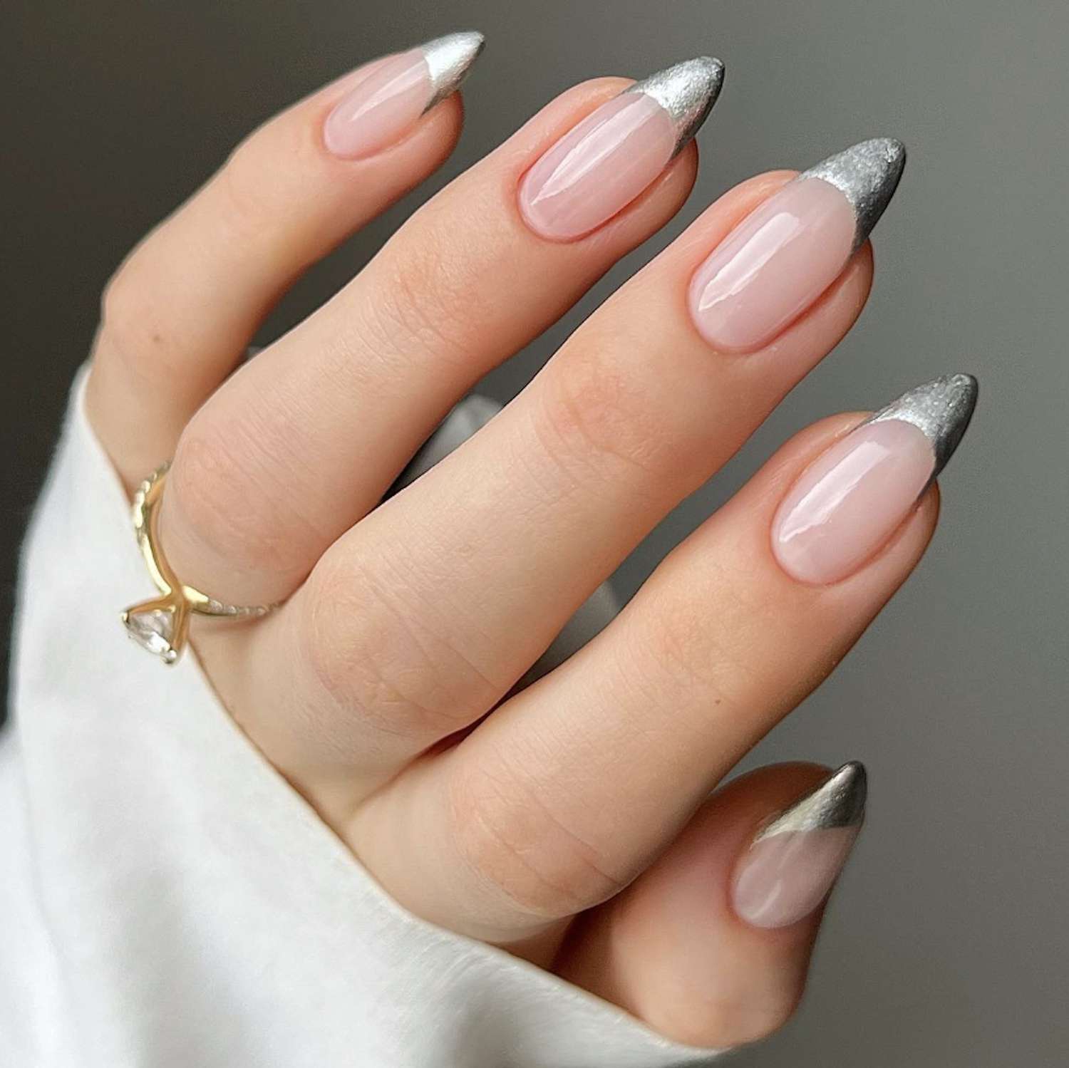 Full Coverage Medium Stiletto Silver Chrome — Silver Chrome Nails