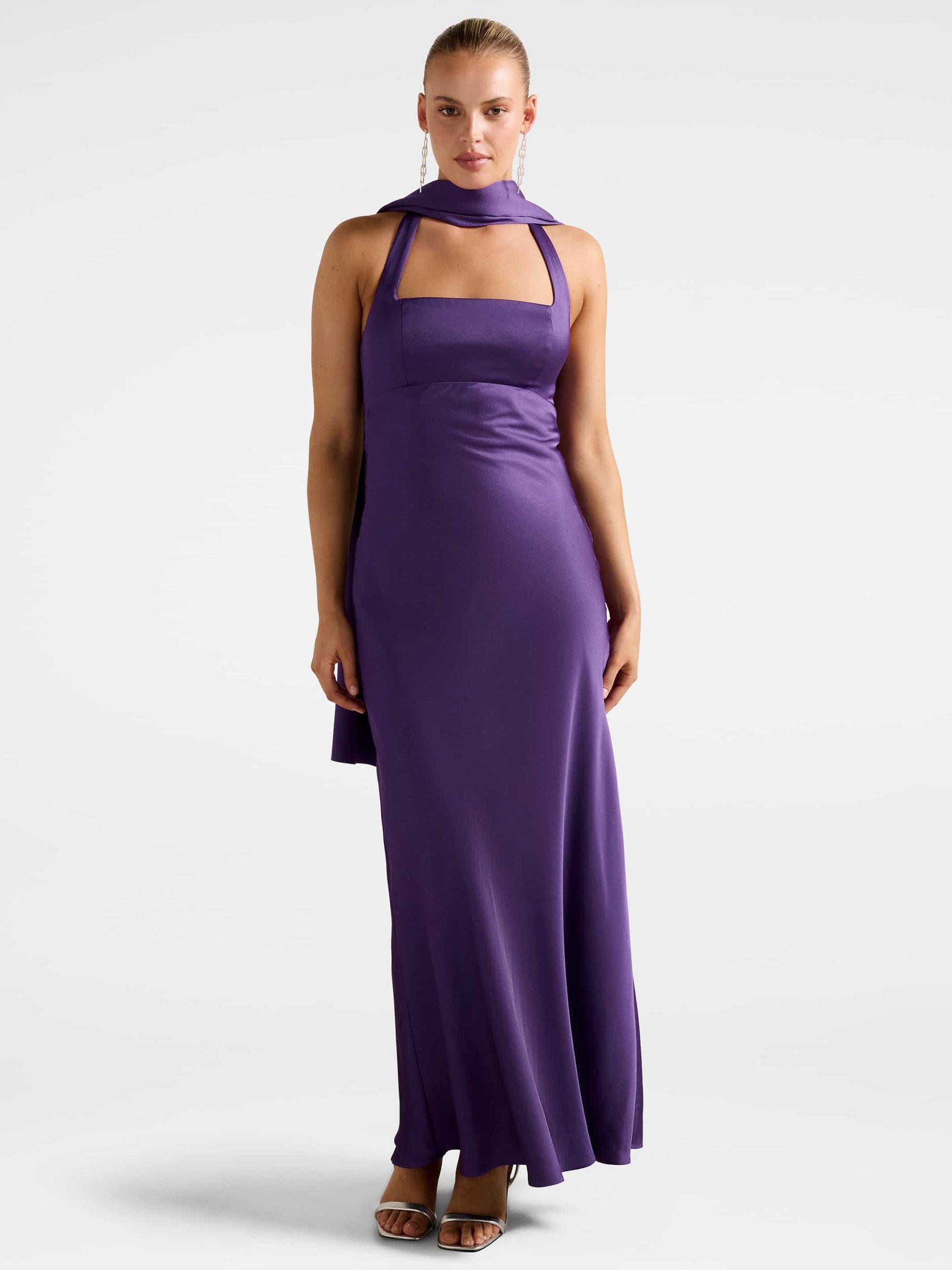 Elegant Royal Purple Satin Halter Neck Maxi Dress Elegant Royal Purple Satin Halter Neck Maxi Dress — Royal Purple Outfits