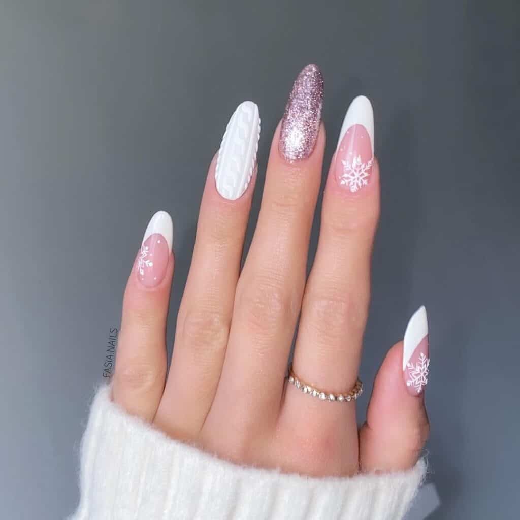 White Cable Knit French Snowflake Nails White Cable Knit French Snowflake Nails — Simple Winter Nails