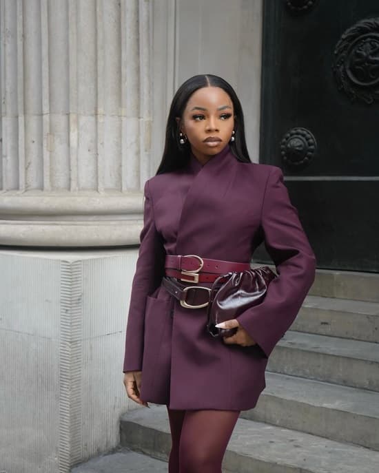 Striking Burgundy Blazer Dress with Cut-Outs and Platform Heels for Evening Striking Burgundy Blazer Dress with Cut-Outs and Platform Heels for Evening — Burgundy Outfits