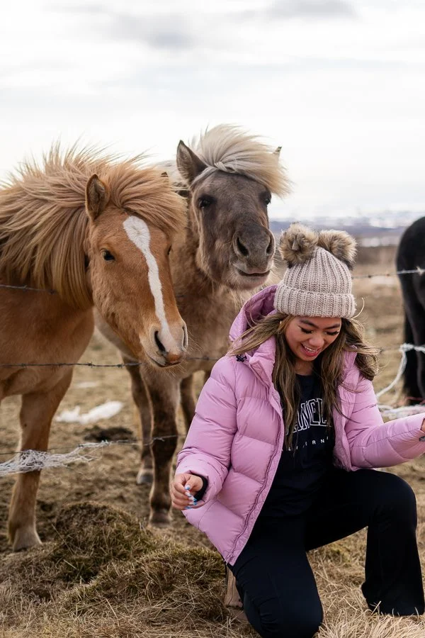Playful Pink Puffer with Icelandic Horses Playful Pink Puffer with Icelandic Horses — Iceland Winter Outfits