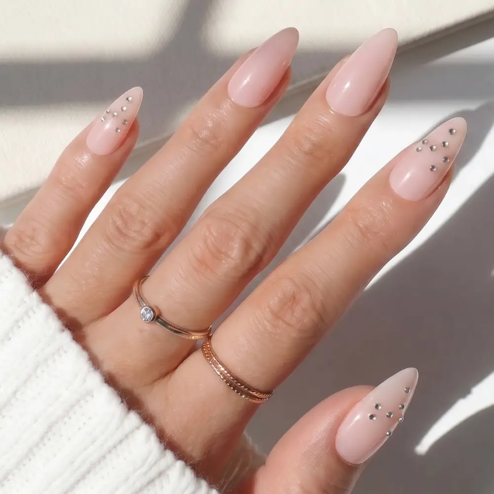 Pale Pink Rhinestone Almonds Pale Pink Rhinestone Almonds — Almond Nail Designs
