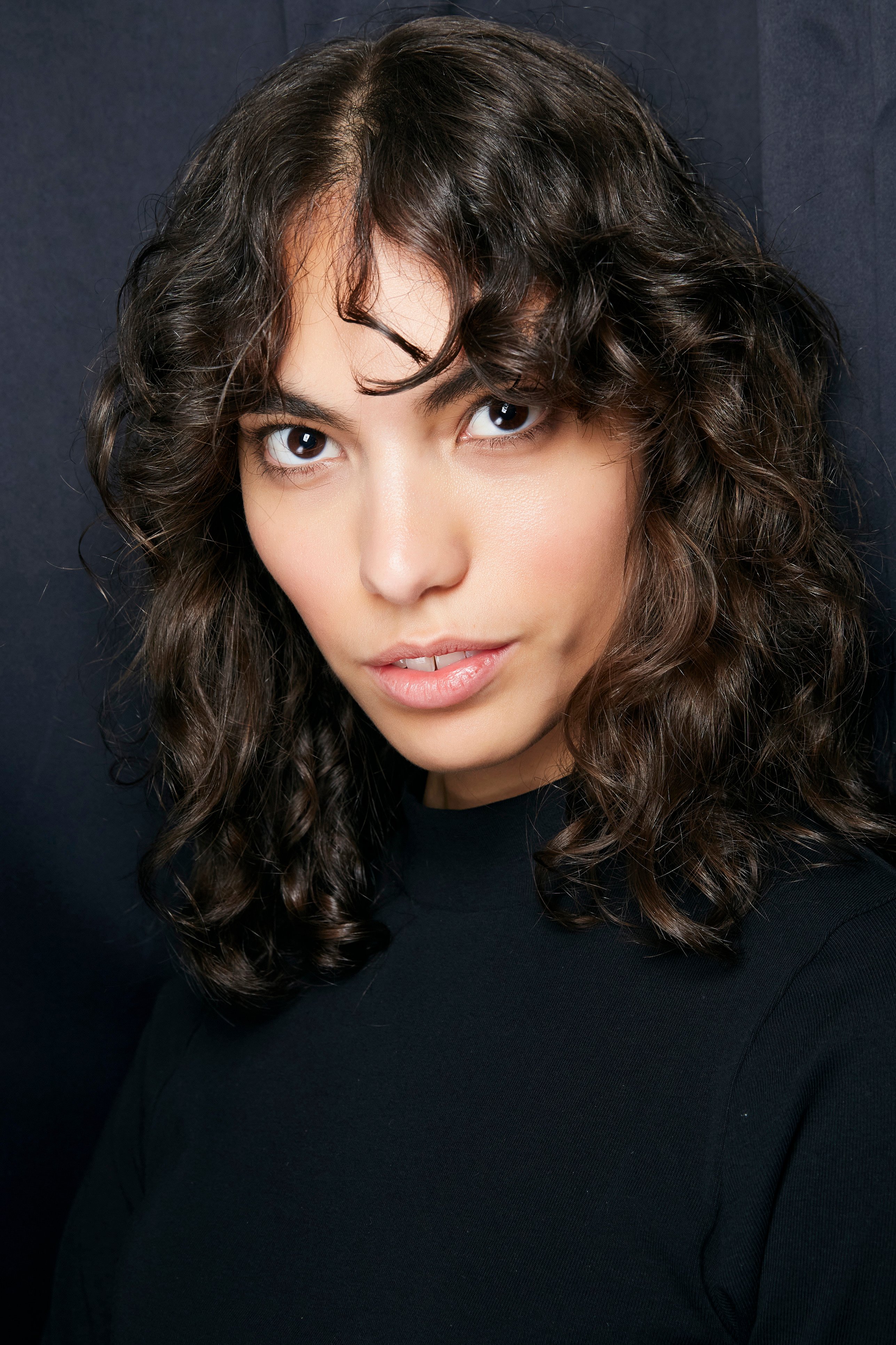 Collarbone Dark Brown Curls with Bangs — Winter Hairstyles for Curly Hair