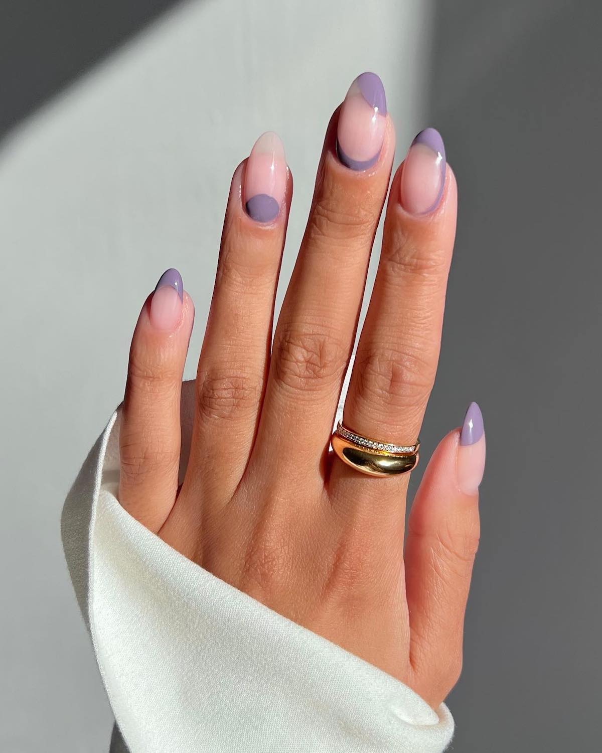 Geometric Purple French Almonds Geometric Purple French Almonds — Trendy Almond Nail Designs
