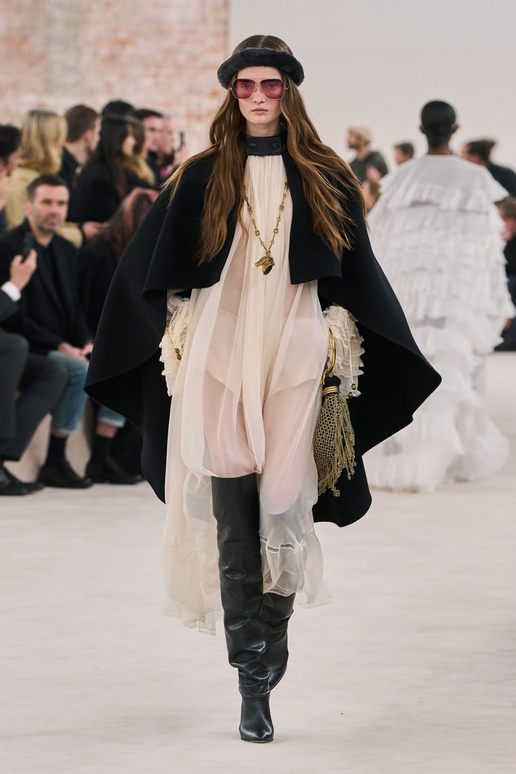 Sheer Cream Dress and Black Cape with Leather Boots Sheer Cream Dress and Black Cape with Leather Boots — Boho Winter Outfits