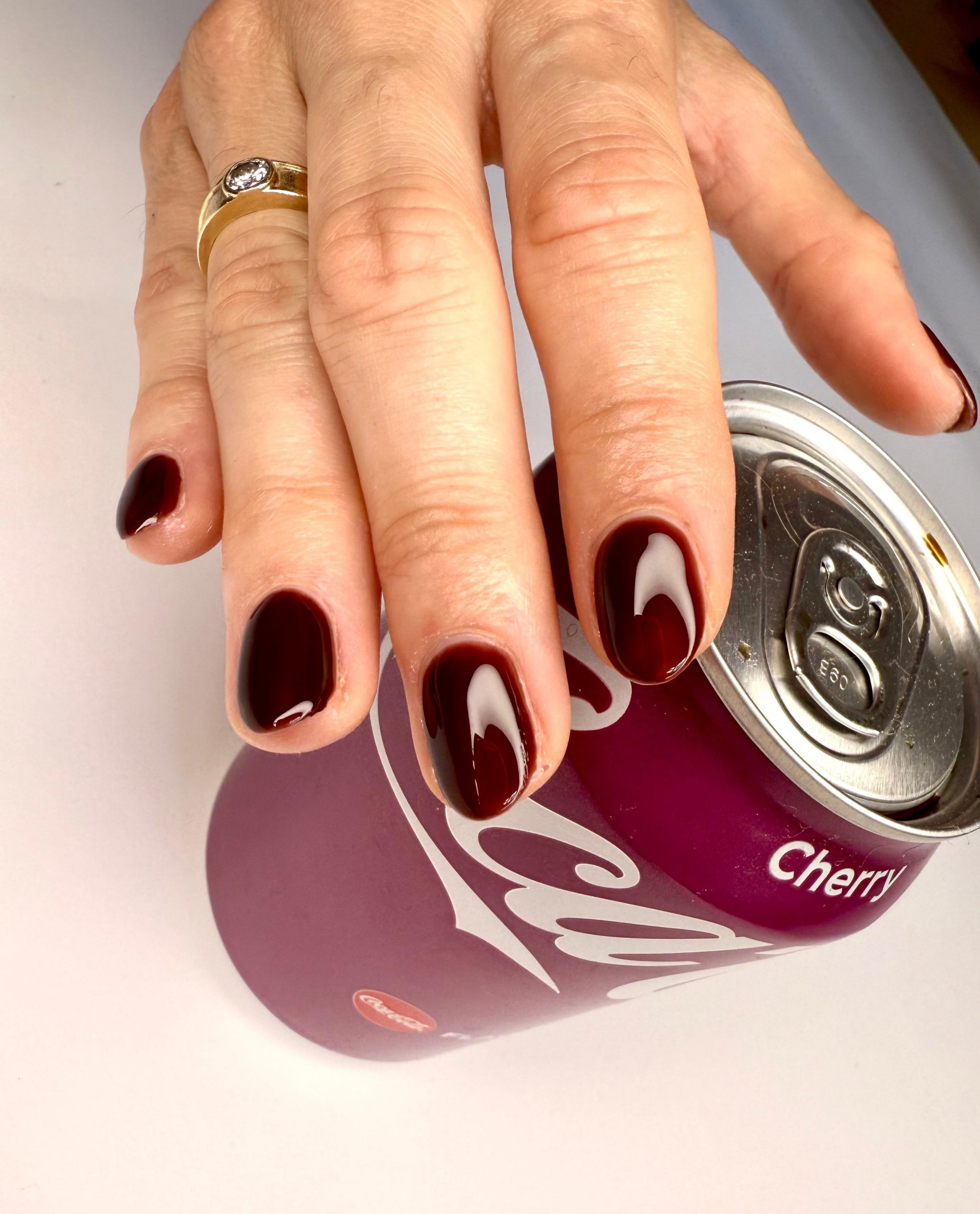 Opaque Dark Red with Brown Undertones Short Ovals — Black Cherry Nails