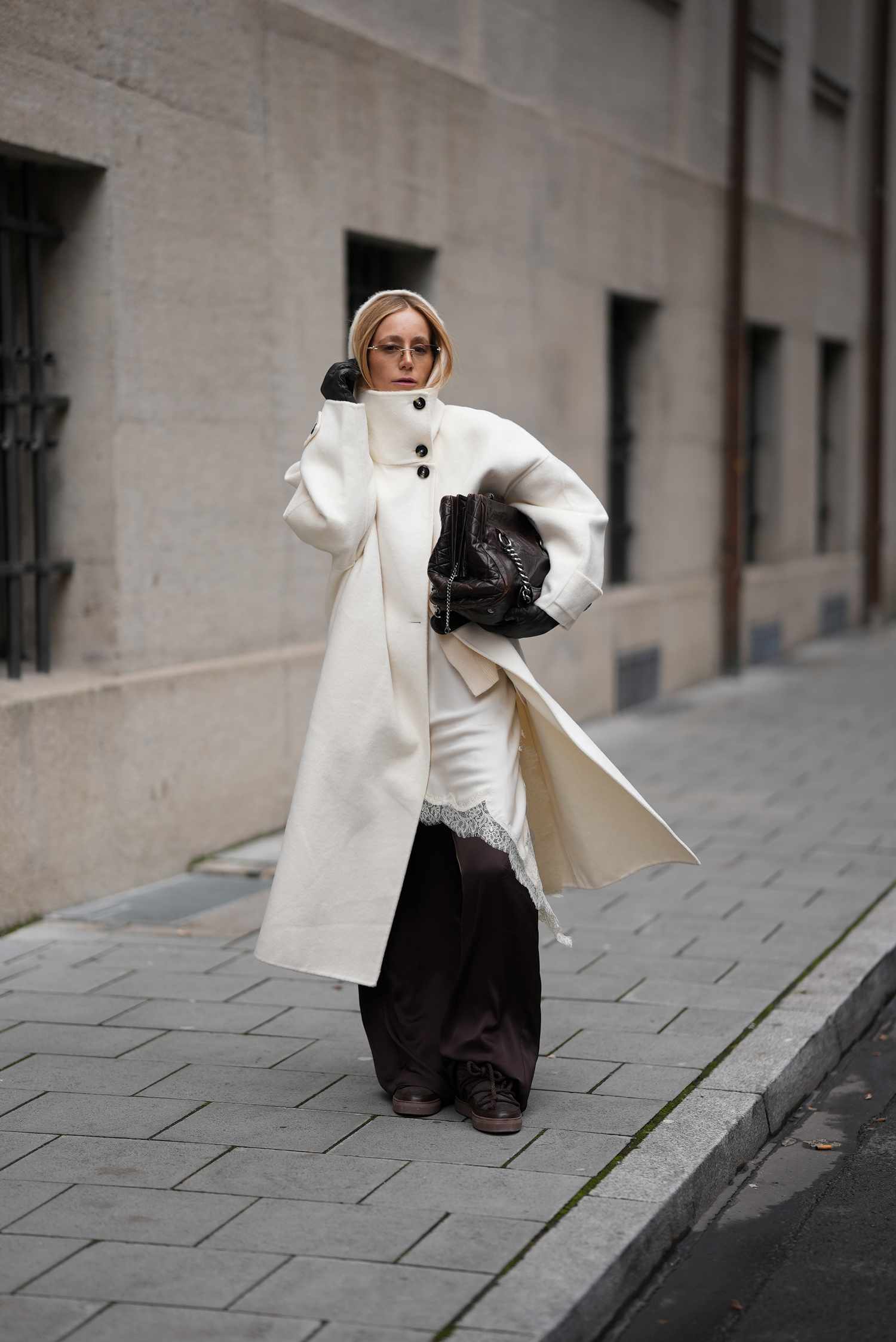 Monochromatic Elegance: Ivory Coat and Trousers Monochromatic Elegance: Ivory Coat and Trousers — Deep Winter Outfits