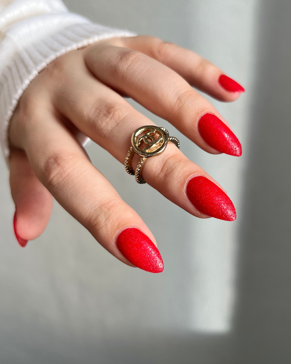 Bright Red Glitter Nails with Glossy Top — Cherry Red Nails
