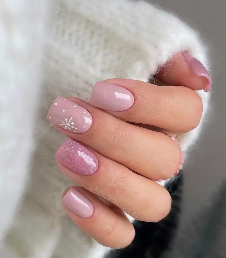 Pink Glitter Snowflake Square Nails Pink Glitter Snowflake Square Nails — Snowflake Nails