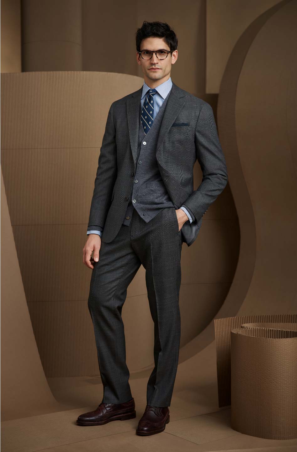 Sharp Formal: Grey Three-Piece Suit with Sweater Sharp Formal: Grey Three-Piece Suit with Sweater — Winter Outfits for Men