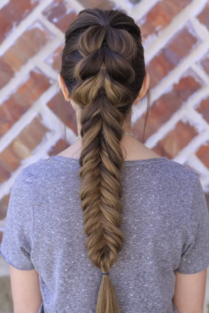 Dark Brown Pull-Through Fishtail Braid — Winter Hairstyles for School