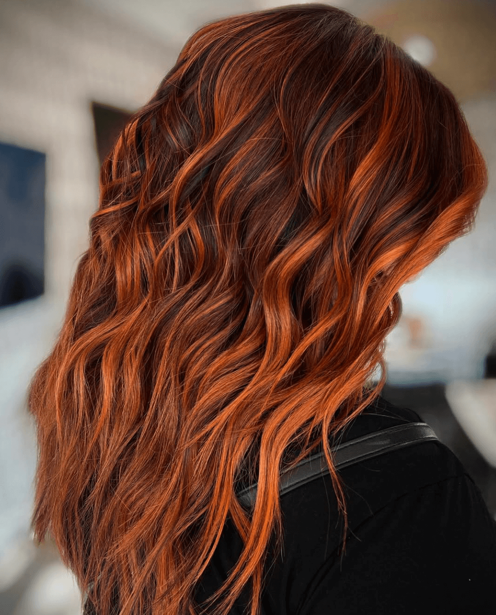 Mid-Back Vibrant Fiery Auburn Loose Waves Mid-Back Vibrant Fiery Auburn Loose Waves — Winter Auburn Hair Color