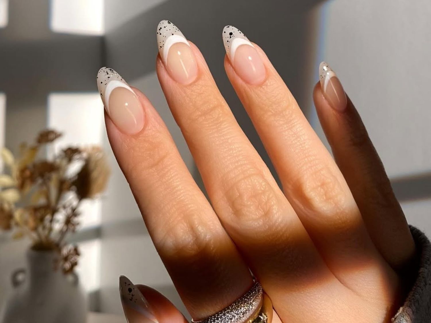 Medium Almond Speckle French Tips — Simple Nail Designs