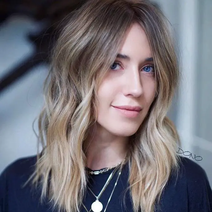 Mushroom Blonde Balayage Lob Mushroom Blonde Balayage Lob — Winter Hair Colors for Blue Eyes
