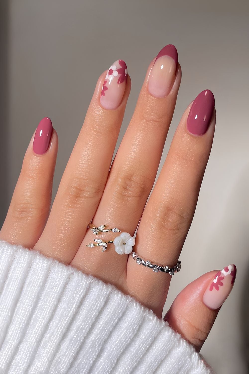 Mauve Pink Floral Almonds Mauve Pink Floral Almonds — Almond Nail Designs