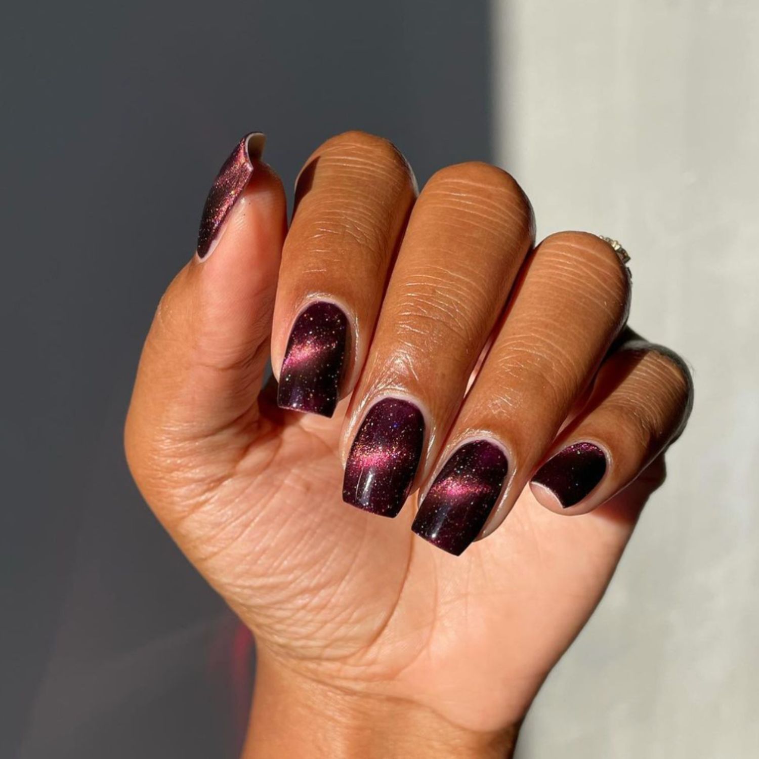 Muted Berry with Fine Glitter Almonds — Black Cherry Nails