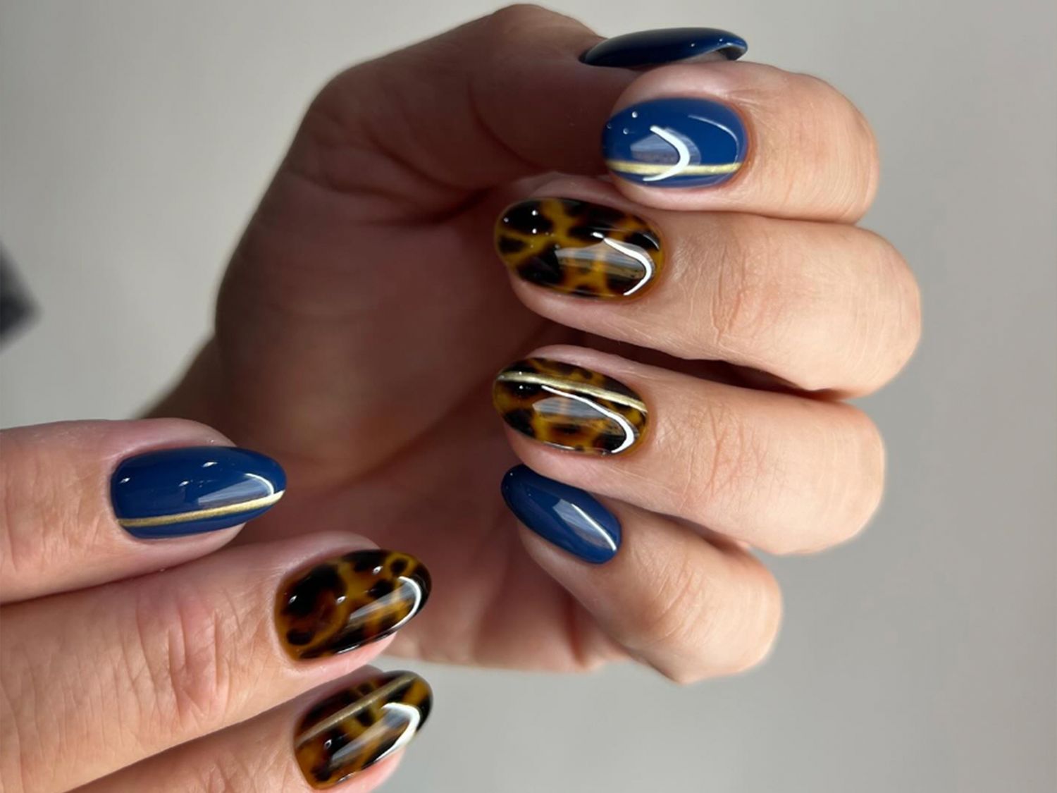 Navy Tortoiseshell Gold Stripe Navy Tortoiseshell Gold Stripe — Winter Nails