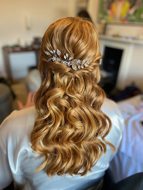 Honey Blonde Half Updo With Jewels Honey Blonde Half Updo With Jewels — Winter Wedding Hairstyles