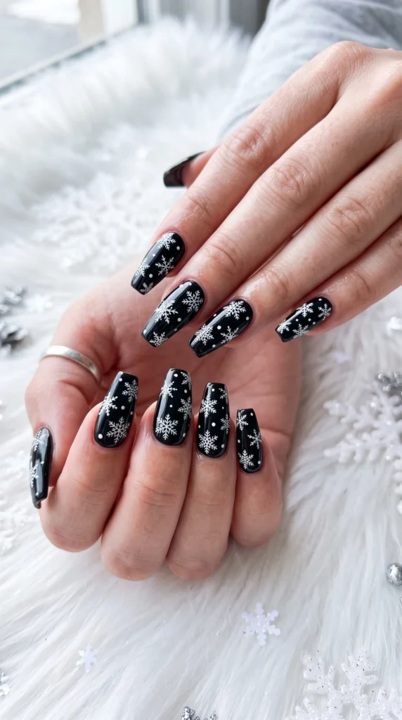 Glossy Black All-Over Snowflake Glossy Black All-Over Snowflake — Winter Coffin Nails