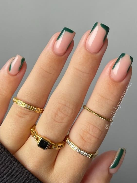 Teal Green French Tip Square Nails Teal Green French Tip Square Nails — Winter Green Nails