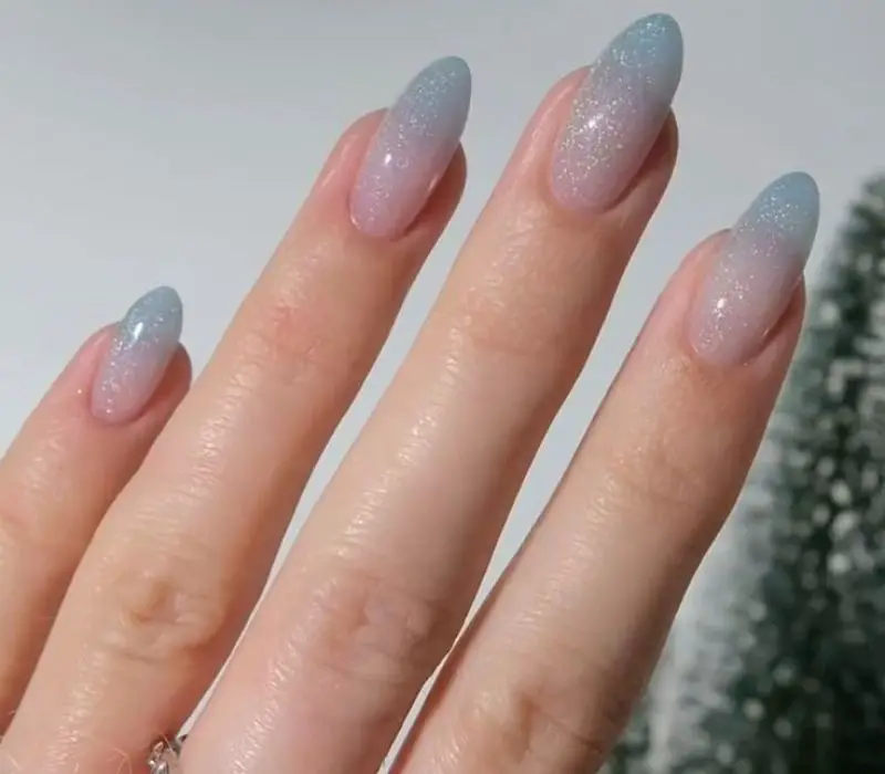 Pale Blue to Pink Nude Gradient Oval Nails Pale Blue to Pink Nude Gradient Oval Nails — Winter Acrylic Nails