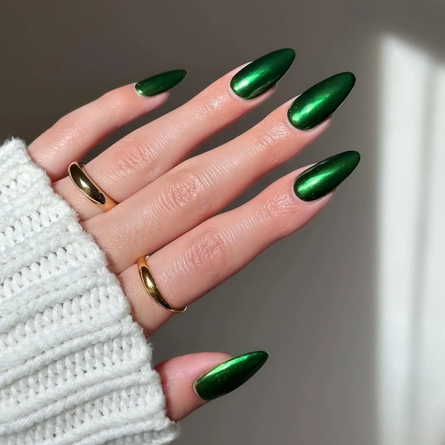 Vibrant Deep Green Chrome Almonds — Chrome Nail Designs